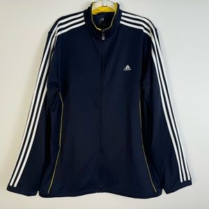 Adidas Track Jacket Full Zip Navy Blue White Yellow XL X-Large Climalite Classic
